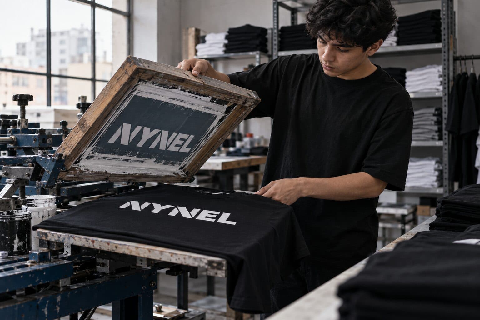 Estampado de un polo NYNEL en un taller de Lima